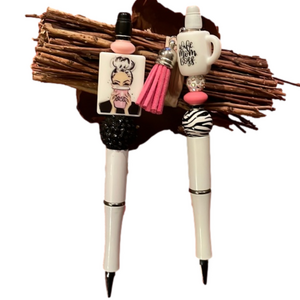 Wife Mom Boss Handmade Beaded Pen and Wine Stopper Gift Set